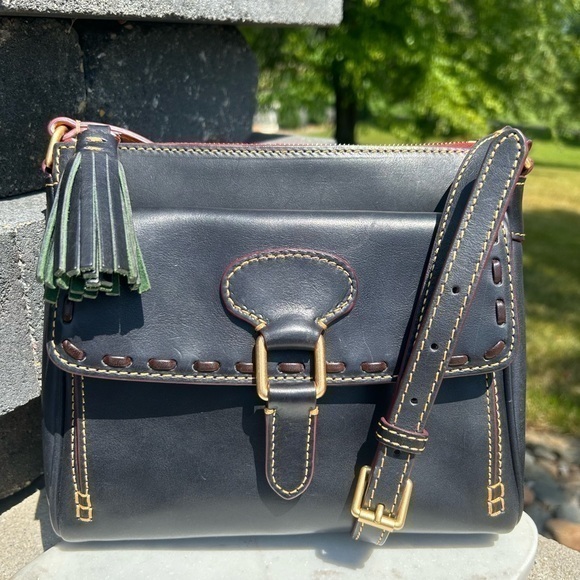 Dooney & Bourke Flap Pocket Navy Florentine Crossbody Shoulder Bag EUC - Picture 1 of 16